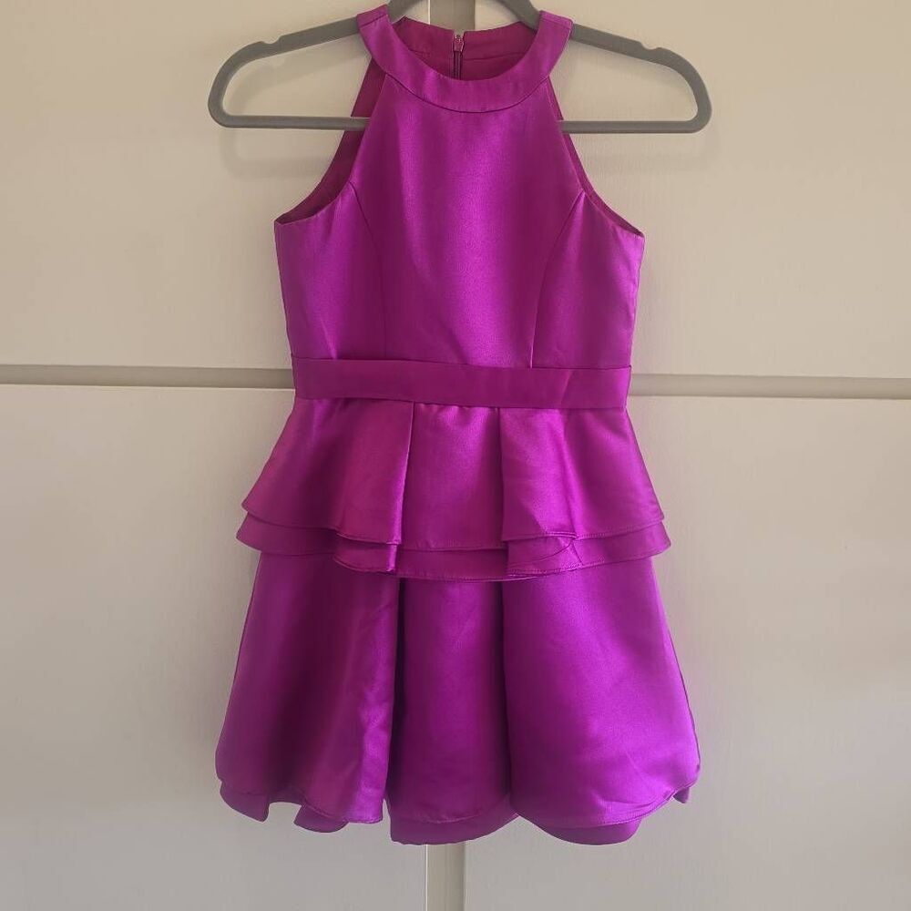 BXZ Magenta 2 tier peplum mini dress, Sleeveless, Belt, Halter Neck, NWT, 12girl